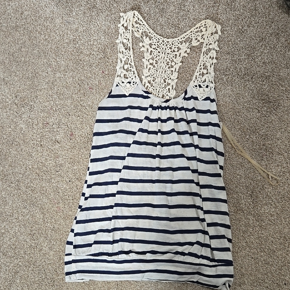Blue and White Cropped Sleeveless Tank Top